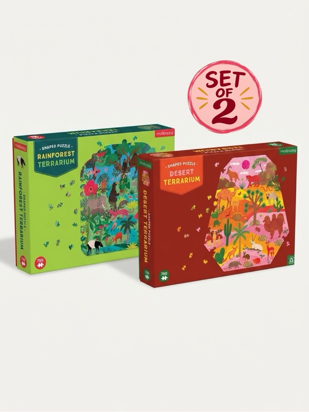 Mudpuppy Terrarium 750 Piece Shaped Puzzle Set of 2 NWT